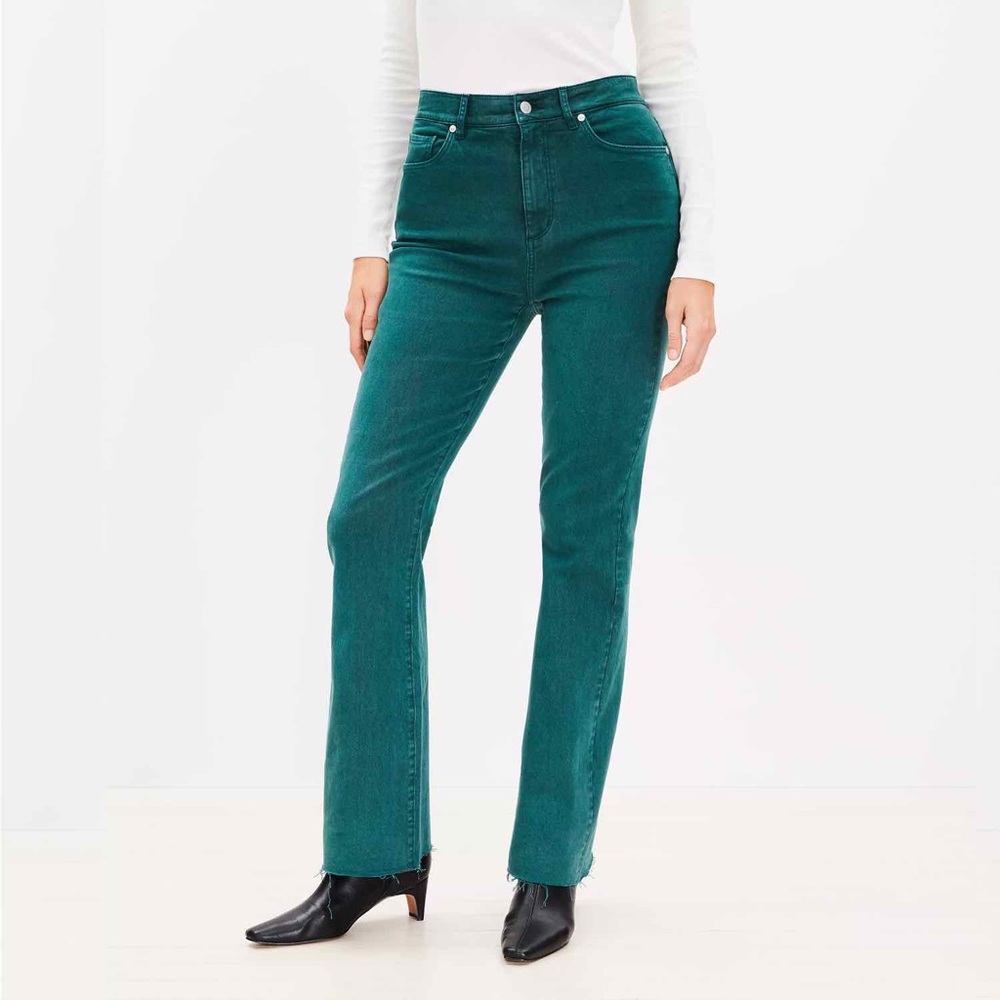 LOFT® Petite Curvy Fresh Cut High Rise Slim Flare Jeans in Deep Spruce Green